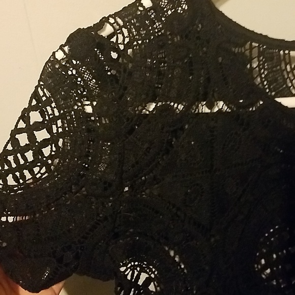 Bar III Black Crocheted Scalloped Blouse Small - Picture 4 of 4